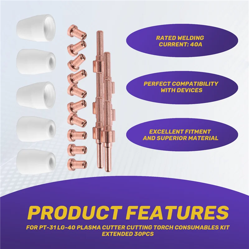 N96R For PT-31 -40 Plasma Cutter Cutting Torch Consumables KIT Extended 30Pcs
N96R For PT-31 -40 Plasma Cutter Cutting Torch Consumables KIT Extended 30Pcs