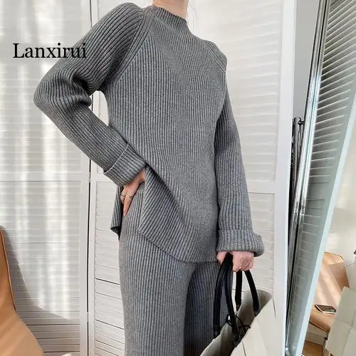 Soft Winter Woolen Pant Sets Woman Gray O-neck Sweater and High Waist Pants Korean Loose Warm Knitted 2 Piece Sets Autumn
Soft Winter Woolen Pant Sets Woman Gray O-neck Sweater and High Waist Pants Korean Loose Warm Knitted 2 Piece Sets Autumn