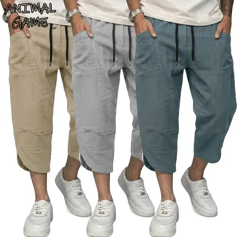 Summer Linen Short Pants Man Lightweight Pants for Men Breathable Baggy Pant Outdoor Men's Cotton Pants Multi-pocket Trousers