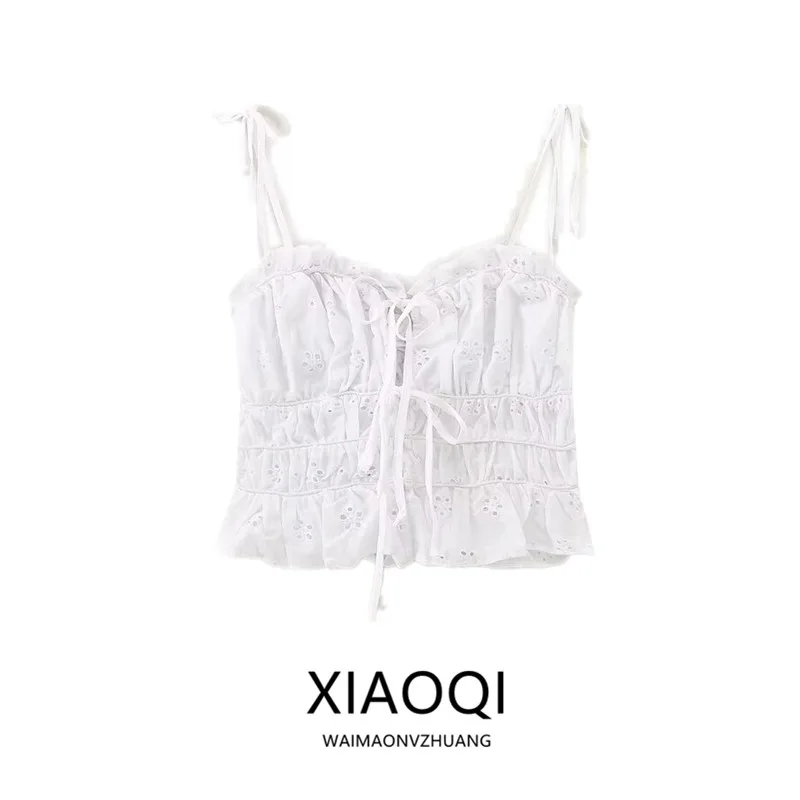 Summer 2024 Women's Versatile Knot Embroidered Hollow out Strap Top Faionable ort Length All-Match Design 
Summer 2024 Women's Versatile Knot Embroidered Hollow out Strap Top Faionable ort Length All-Match Design