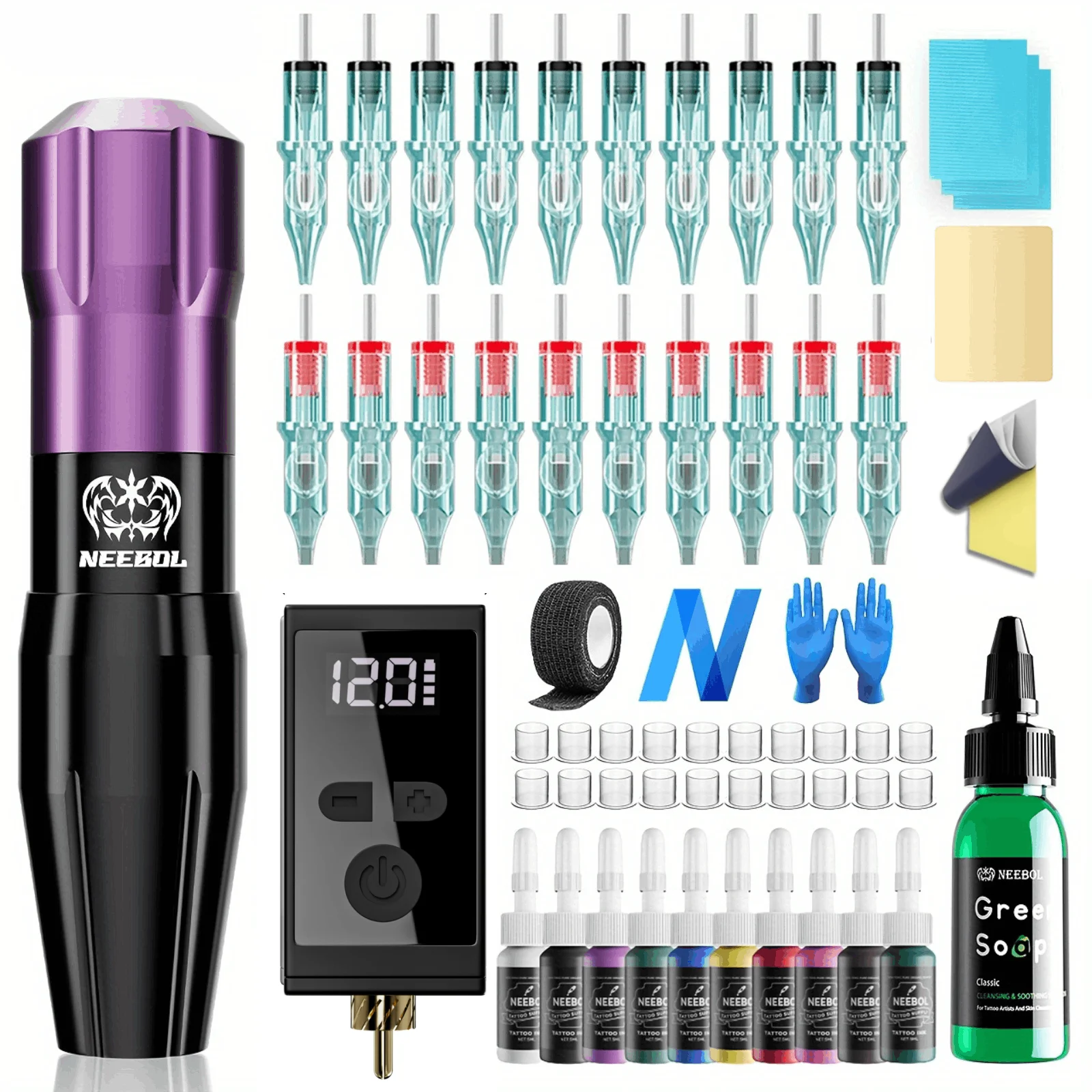 Neebol Wireless Tattoo Machine Kit Complete Kit, Rotary Tattoo Pen,Tattoo Cartridge Needles, inks, Body Art Makeup Kit For Begin
Neebol Wireless Tattoo Machine Kit Complete Kit, Rotary Tattoo Pen,Tattoo Cartridge Needles, inks, Body Art Makeup Kit For Begin