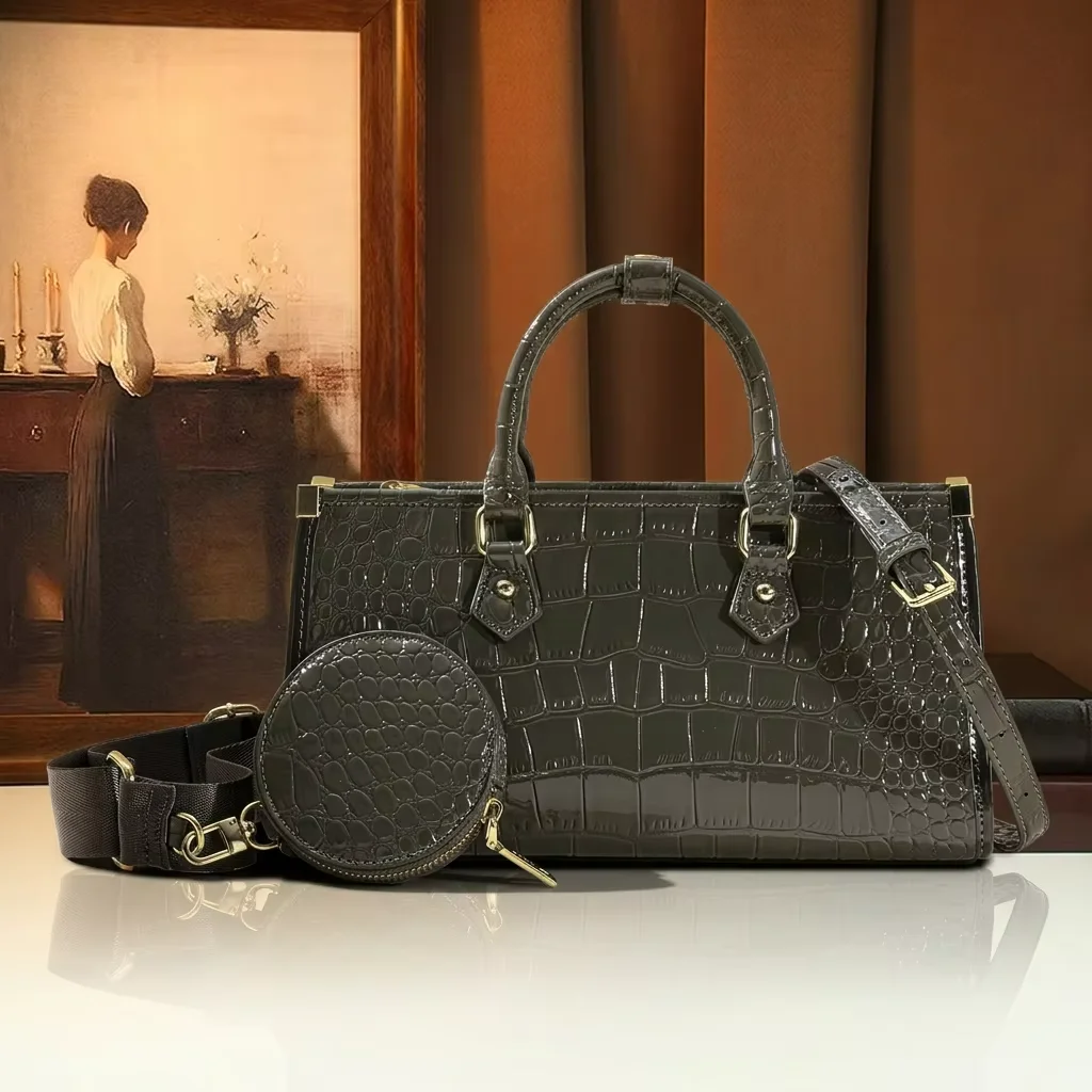Retro Crocodile Embossed Doctor Handbag with Round Coin Pouch 2-Piece Set Women Shiny Patent Crossbody Shoulder Bag Satchel
Retro Crocodile Embossed Doctor Handbag with Round Coin Pouch 2-Piece Set Women Shiny Patent Crossbody Shoulder Bag Satchel