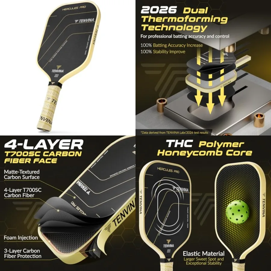 TENVINA Pickleball Paddles, Thermoformed T700SC Carbon Fiber Pickleball Paddle, Pickle Ball Paddle USAPA Approved with Dominant
TENVINA Pickleball Paddles, Thermoformed T700SC Carbon Fiber Pickleball Paddle, Pickle Ball Paddle USAPA Approved with Dominant