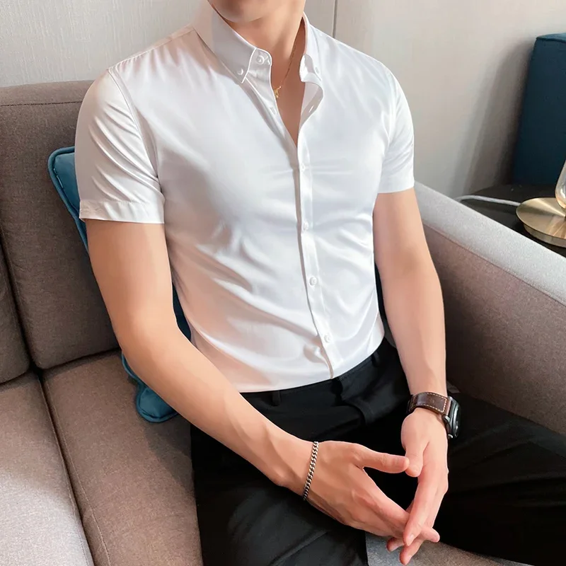 Short-sleeved White Shirt Men Summer High Quality Solid Color British Elastic Slim Fit Fashion Casual Men Clothing Top Shirt
Short-sleeved White Shirt Men Summer High Quality Solid Color British Elastic Slim Fit Fashion Casual Men Clothing Top Shirt