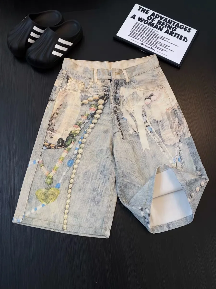 American Style Pearl Print Splatter Denim Seven-Foot Pants Women's Loose Slimming Summer Popular Wide Leg Pants High Waist
American Style Pearl Print Splatter Denim Seven-Foot Pants Women's Loose Slimming Summer Popular Wide Leg Pants High Waist