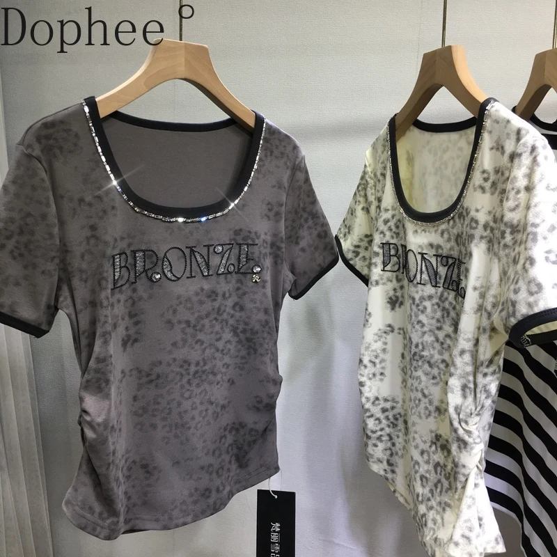 Leopard Print Summer Short Sleeve T-shirt Diamonds Square Collar All-match Slimming Cotton Tees Women Pullover Basic Tops
Leopard Print Summer Short Sleeve T-shirt Diamonds Square Collar All-match Slimming Cotton Tees Women Pullover Basic Tops