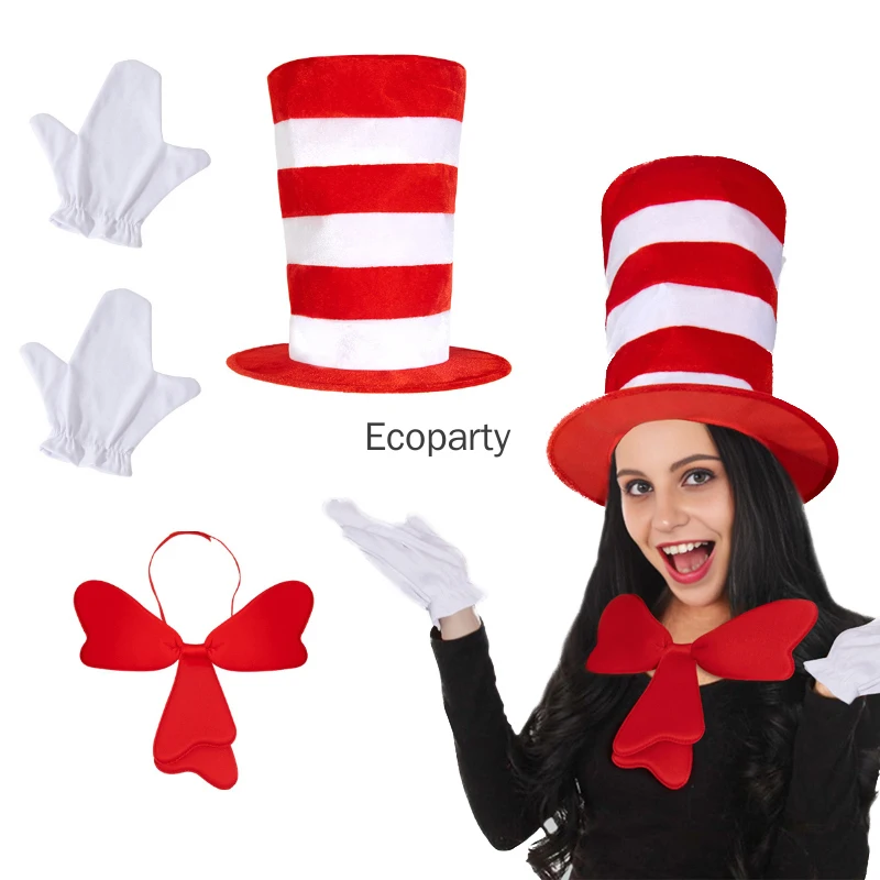 Adult Red White Striped High Hat Dr Seuss Birthday Party Hat Bow Tie Gloves Set Halloween Carnival Cosplay Costume Stage Props
Adult Red White Striped High Hat Dr Seuss Birthday Party Hat Bow Tie Gloves Set Halloween Carnival Cosplay Costume Stage Props