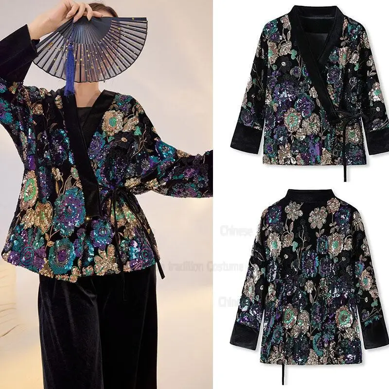 Luxury Long Sleeve Cardigan Women Sequin Embroider Tang Clothes New Chinese Style Qipao Top Festival Gift Vintage Hanfu Costume
Luxury Long Sleeve Cardigan Women Sequin Embroider Tang Clothes New Chinese Style Qipao Top Festival Gift Vintage Hanfu Costume