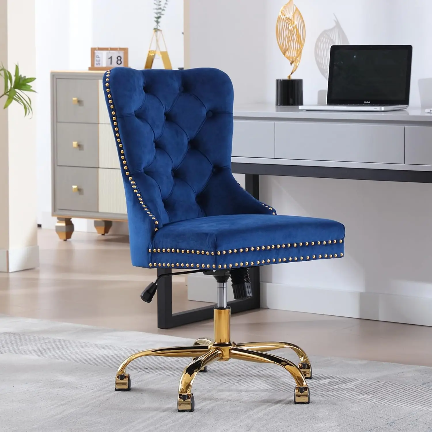Desk Chair With Wheels, Velvet Gold Office Chair Height Adjustable Arml Swivel Chair With Tufted High Ba Rivet Trim, Comfy
Desk Chair With Wheels, Velvet Gold Office Chair Height Adjustable Arml Swivel Chair With Tufted High Ba Rivet Trim, Comfy