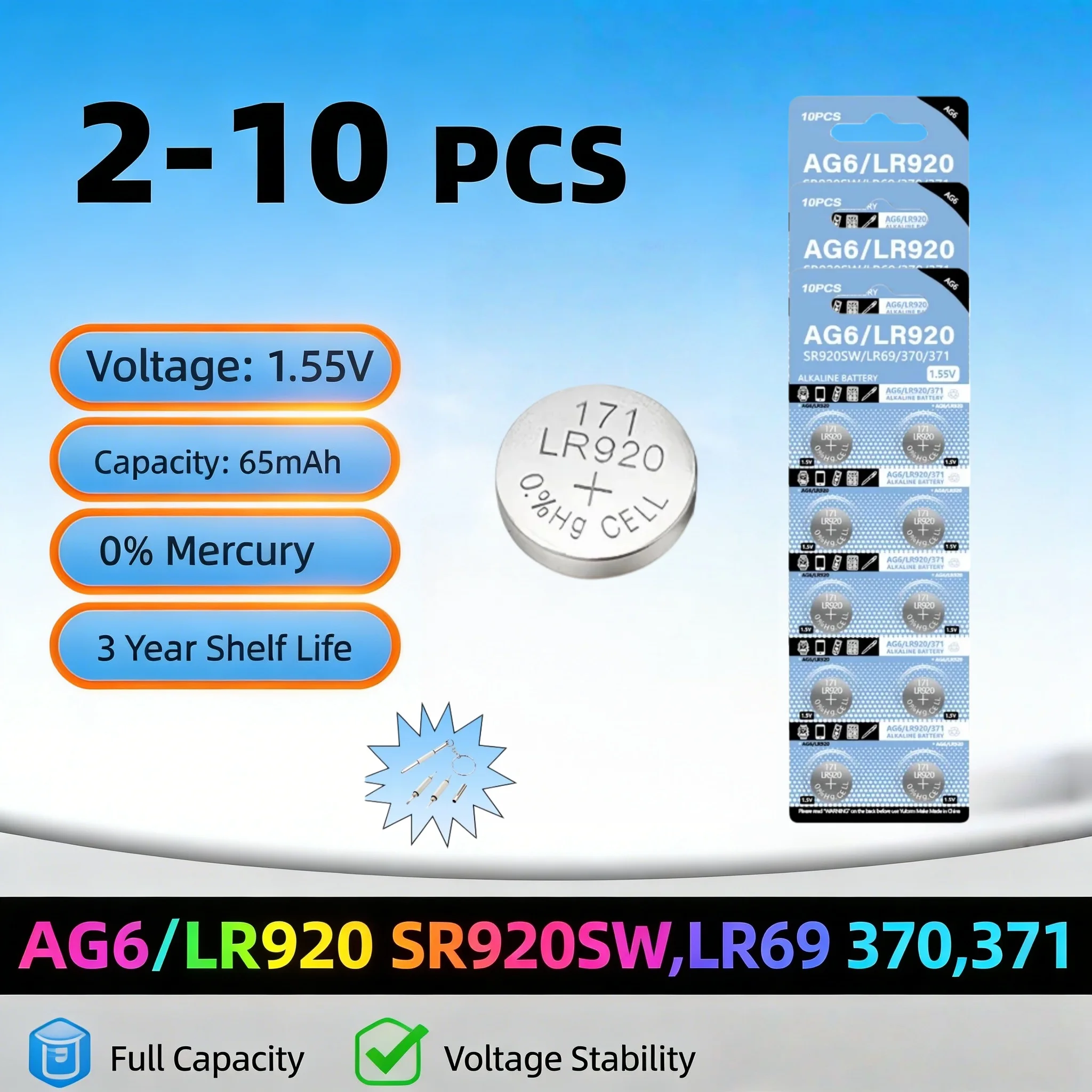 2-10 шт. 1.55V AG6 65мАч 371 кнопочные батарейки SR920SW LR920 SR927 171 370 L921 LR69 SR920 для часов, игрушек, пультов ДУ, батарейки-таблетки
2-10 шт. 1.55V AG6 65мАч 371 кнопочные батарейки SR920SW LR920 SR927 171 370 L921 LR69 SR920 для часов, игрушек, пультов ДУ, батарейки-таблетки