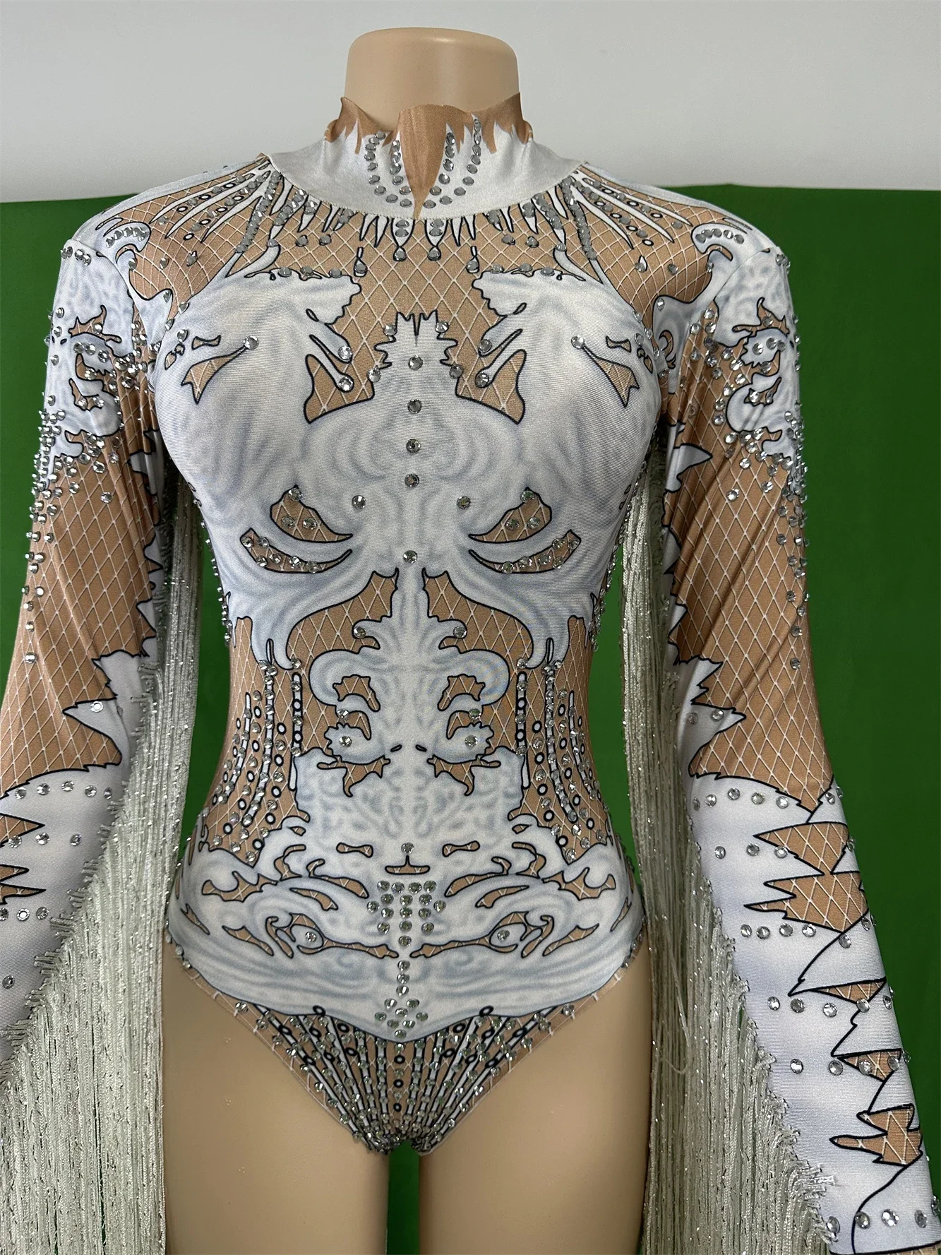 Women Tassel Rhinestone Stage Dancer Long Sleeve White Bodysuit Night Party Birthday Drag Queen Costume
Women Tassel Rhinestone Stage Dancer Long Sleeve White Bodysuit Night Party Birthday Drag Queen Costume