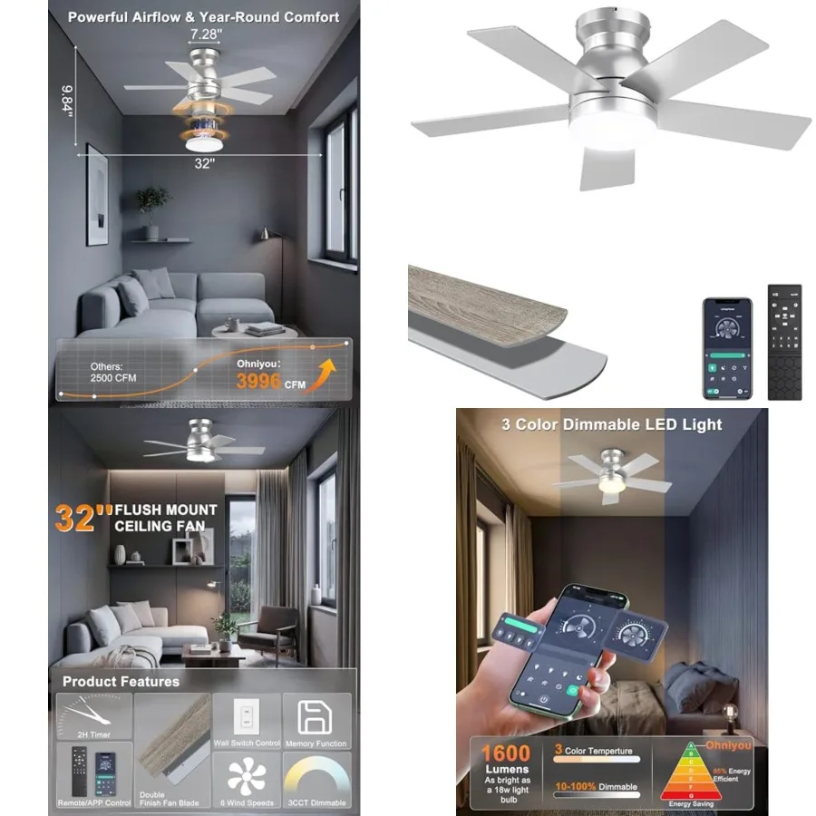 Ceilg Fans with Lights, Low Profile Ceiling Fan with Light and Remote/APP Control, Flush Mount, Dimmable, Qiuet DC Motor, Small
Ceilg Fans with Lights, Low Profile Ceiling Fan with Light and Remote/APP Control, Flush Mount, Dimmable, Qiuet DC Motor, Small