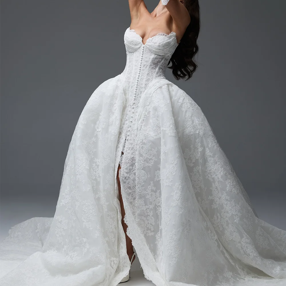 Graceful Lace Appliques Wedding Dress Customized Sleeveless Sweetheart Vestido De Novia High Quality Bridal Gowns with Buttons
Graceful Lace Appliques Wedding Dress Customized Sleeveless Sweetheart Vestido De Novia High Quality Bridal Gowns with Buttons