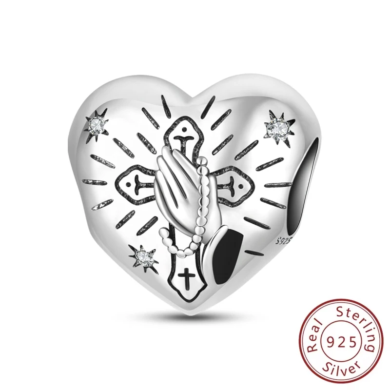 Original Charms 925 Sterling Silver Cross Prayer Charms Heart Shape Beads Fit Necklace Bracelet Accessory DIY Jewelry For Women
Original Charms 925 Sterling Silver Cross Prayer Charms Heart Shape Beads Fit Necklace Bracelet Accessory DIY Jewelry For Women