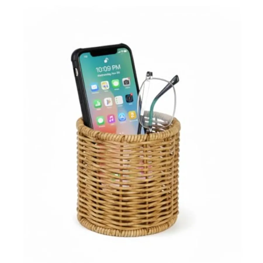 Synthetic Rattan Desk Organizer Boho Handwoven Eyeglasses Holder Stand Desktop Storage for Pens Scissors Markers tural Home Off
Synthetic Rattan Desk Organizer Boho Handwoven Eyeglasses Holder Stand Desktop Storage for Pens Scissors Markers tural Home Off