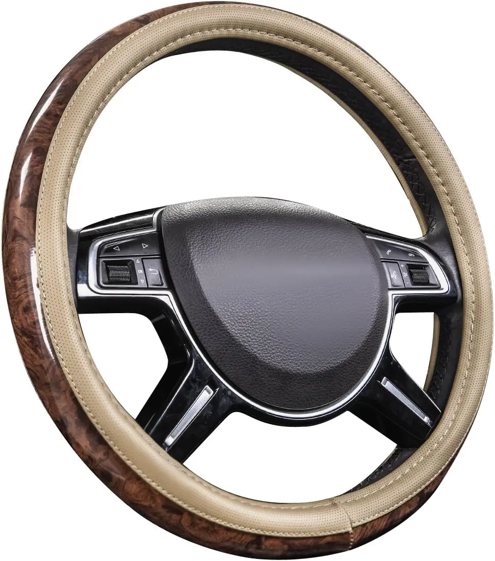 Wood Grain Microfiber Leather Steering Wheel Cover, Anti-Slip Design, Universal Fit for Most Cars, Beige
Wood Grain Microfiber Leather Steering Wheel Cover, Anti-Slip Design, Universal Fit for Most Cars, Beige