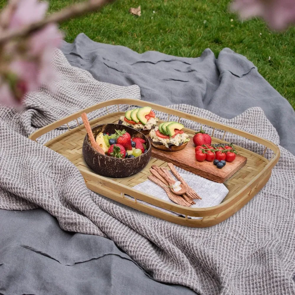 Set of 6 Bamboo Wicker Serving Trays for Foods and Drinks, Rectangular Lap Trays for Breakfast. Decorative Bamboo Wood Basket
Set of 6 Bamboo Wicker Serving Trays for Foods and Drinks, Rectangular Lap Trays for Breakfast. Decorative Bamboo Wood Basket