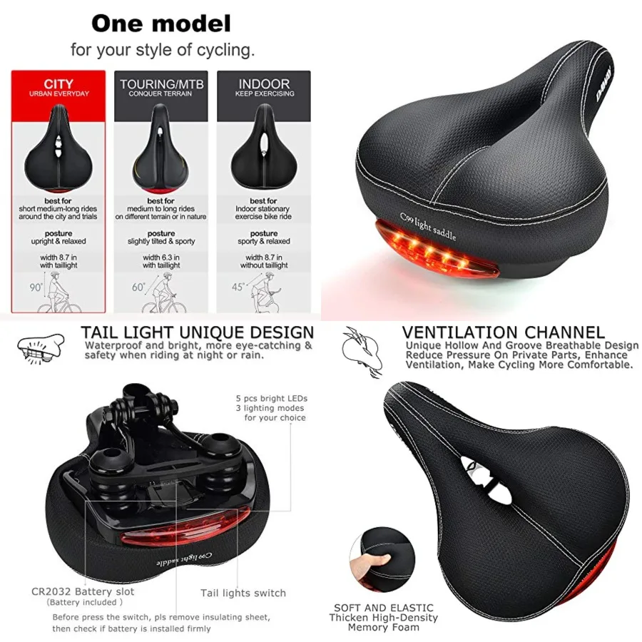 Comfortable Men Women Bike Seat - Soft Memory Foam Padded Bicycle Seat, Bike Saddle Replacement with Wide Cushion for Peloton,
Comfortable Men Women Bike Seat - Soft Memory Foam Padded Bicycle Seat, Bike Saddle Replacement with Wide Cushion for Peloton,
