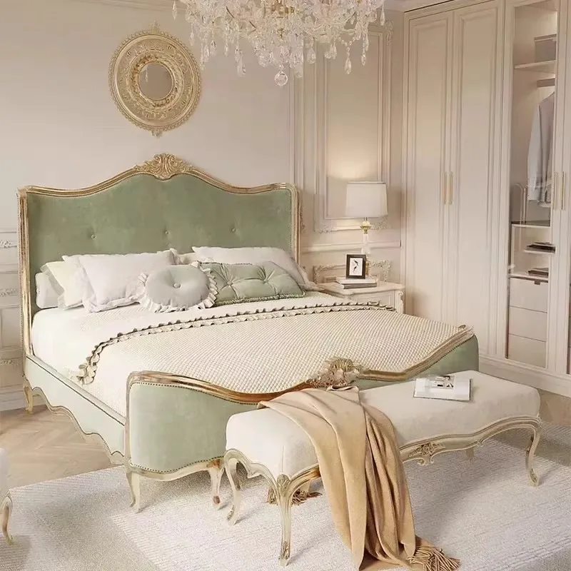 French double bed solid wood fabric wedding bed luxury European master bedroom furniture
French double bed solid wood fabric wedding bed luxury European master bedroom furniture