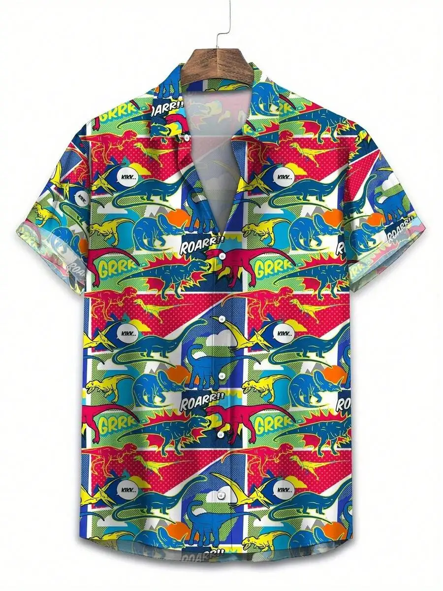 Mens Comic Style Dinosaur Print Short Sleeve Button Up Hawaiian Shirt
Mens Comic Style Dinosaur Print Short Sleeve Button Up Hawaiian Shirt