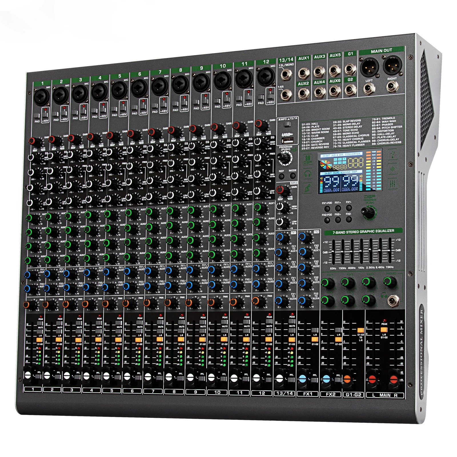 Biner Professional TG14 99-effect DSP Audio Console Mixer 14 Channel USB Interface Audio Console
Biner Professional TG14 99-effect DSP Audio Console Mixer 14 Channel USB Interface Audio Console