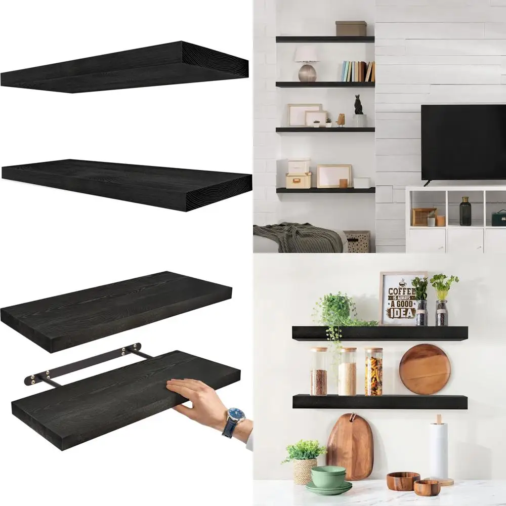 24 Solid Wood Wall Shelves - Set of 2 for Bathroom, Books, Bedroom & Living Room - Black Wall Mounted Kitchen Shelves - Durable
24 Solid Wood Wall Shelves - Set of 2 for Bathroom, Books, Bedroom & Living Room - Black Wall Mounted Kitchen Shelves - Durable