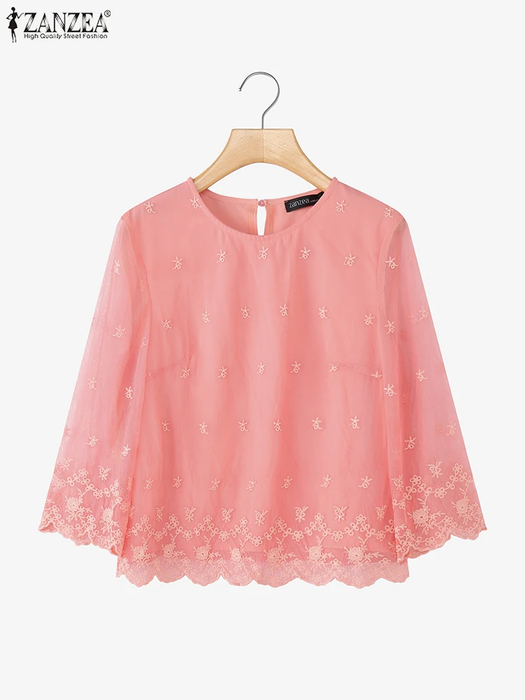 2025 ZANZEA Autumn Blouse Women Elegant Perspective Mesh Patchwork Tunic Tops 3/4 Sleeve Casual Print Shirts Loose Blusas Femme
2025 ZANZEA Autumn Blouse Women Elegant Perspective Mesh Patchwork Tunic Tops 3/4 Sleeve Casual Print Shirts Loose Blusas Femme