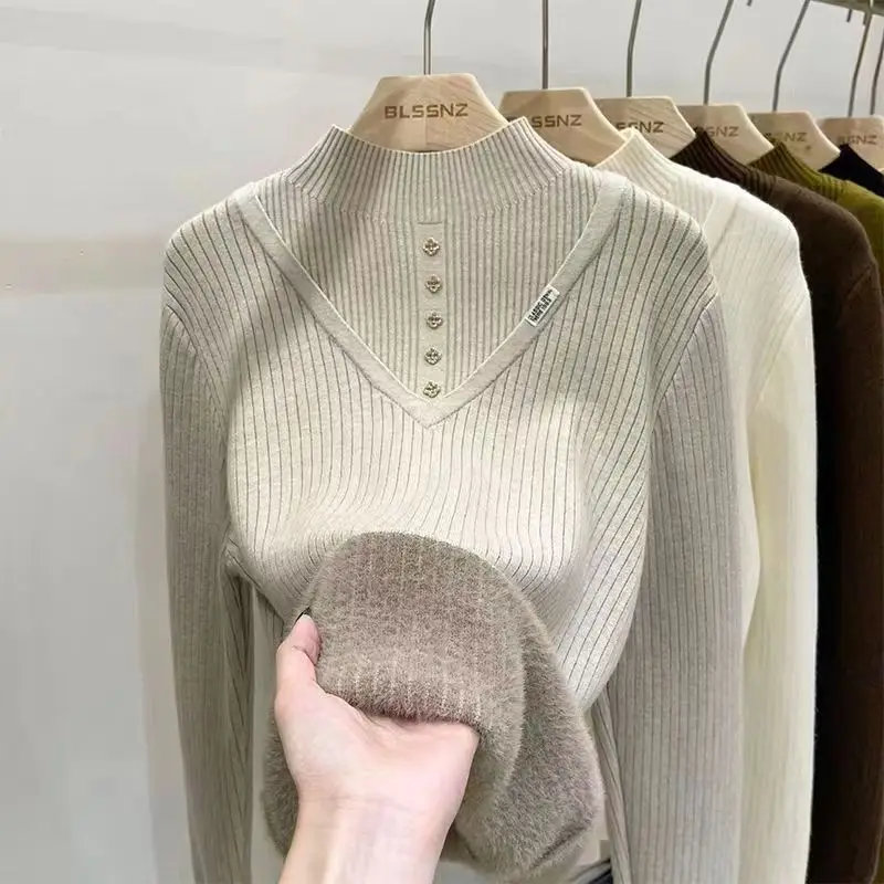 Fdfklak 2023 Autumn Winter Thick Warm Sweater Women Half High Collar Sweater Korean Solid Velvet Casual Basic Pullover Knitwear
Fdfklak 2023 Autumn Winter Thick Warm Sweater Women Half High Collar Sweater Korean Solid Velvet Casual Basic Pullover Knitwear