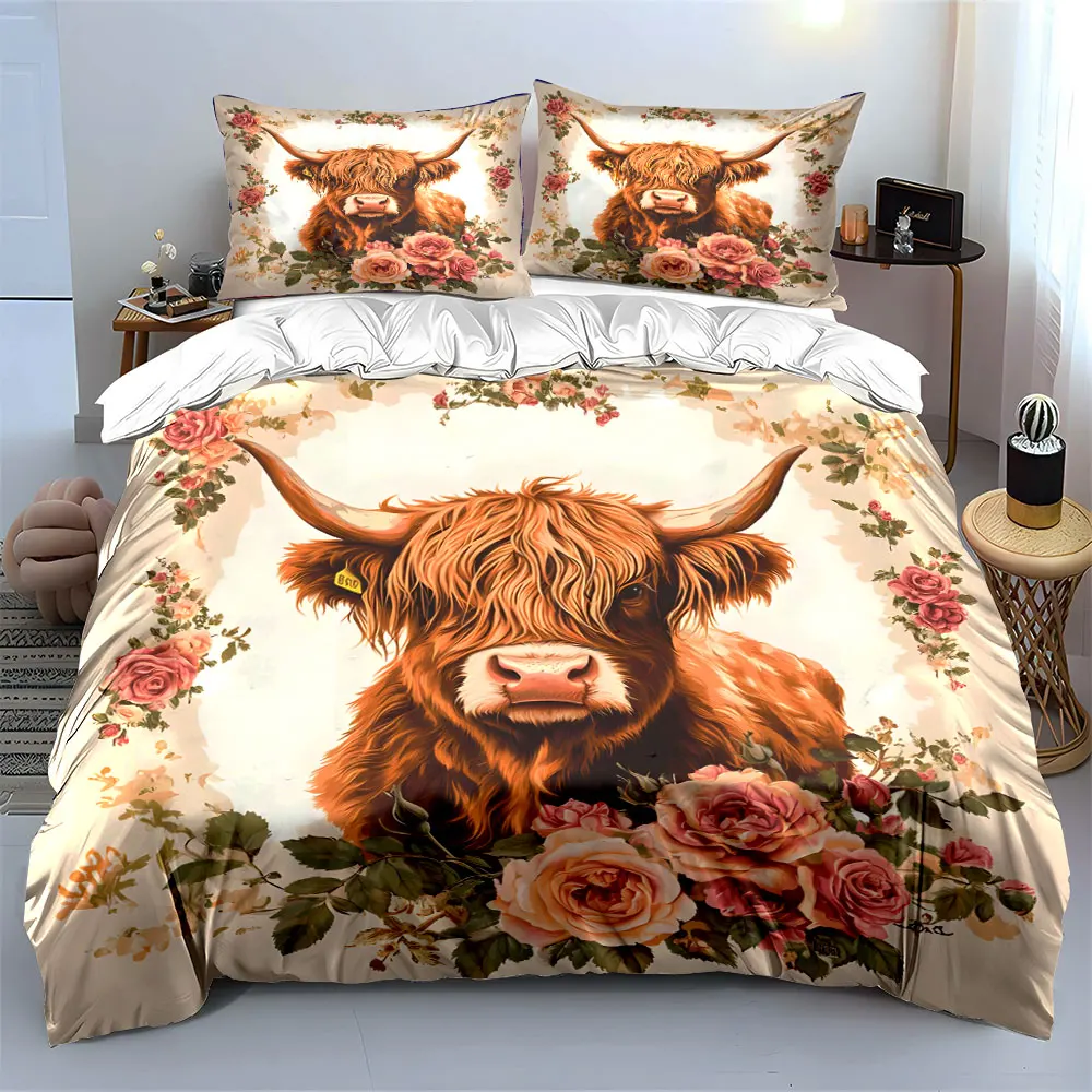 Highland cow with rose garland Print Soft Comfortable Duvet Cover Bedding Set Included 1*Duvet Cover 2*Pillowcases
Highland cow with rose garland Print Soft Comfortable Duvet Cover Bedding Set Included 1*Duvet Cover 2*Pillowcases