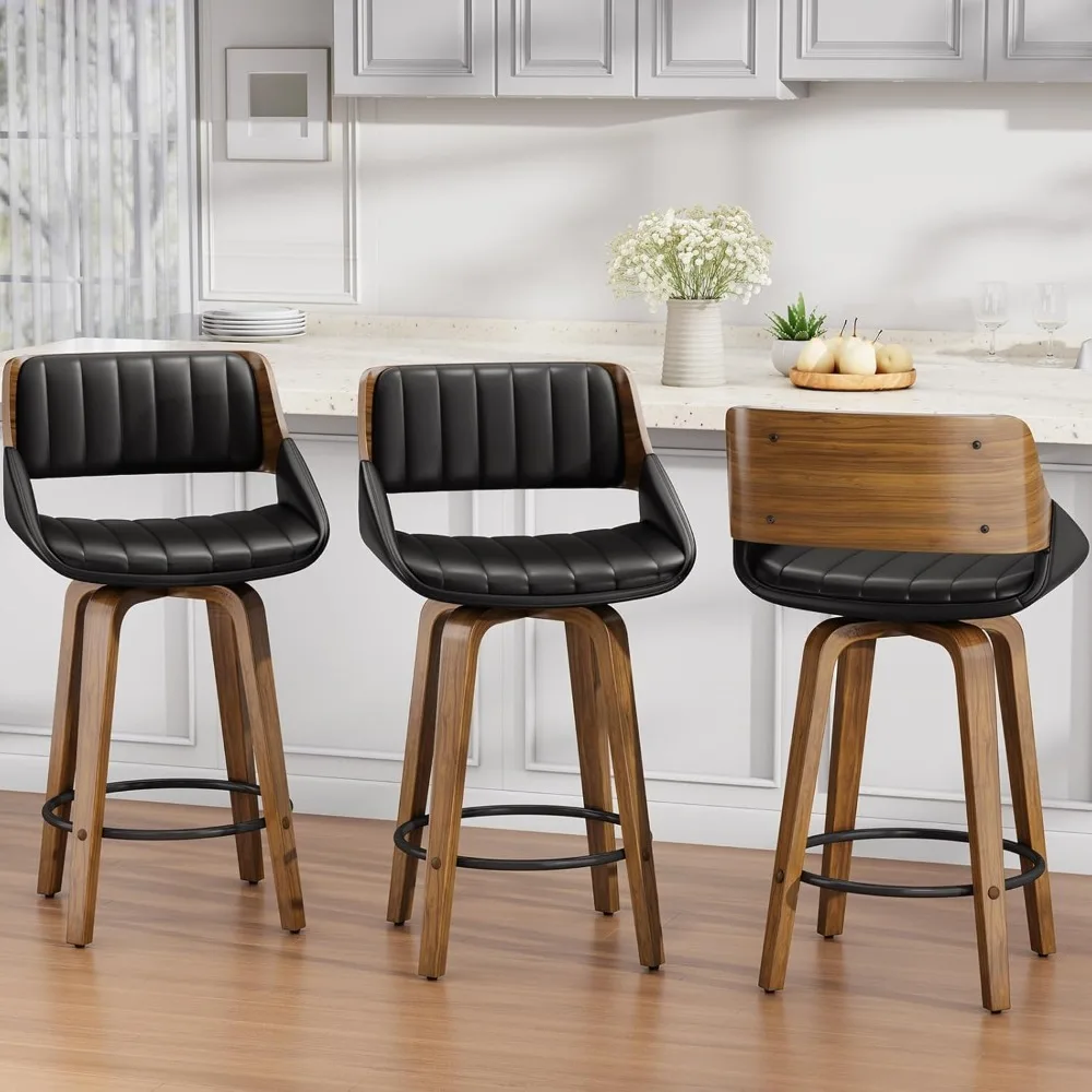 Bar Stools Set of 3, 26" Swivel Counter Height Barstools with Walnut Bentwood Back and Legs, Mid-Century Modern, Customized
Bar Stools Set of 3, 26" Swivel Counter Height Barstools with Walnut Bentwood Back and Legs, Mid-Century Modern, Customized