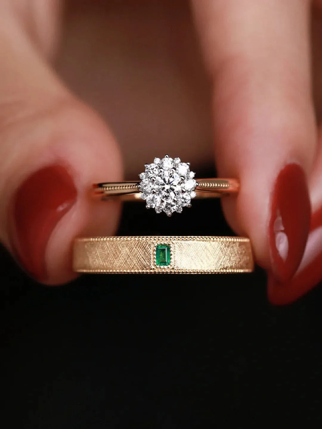 Floral Motif Brushed Wedding Set with Lab & Natural Diamonds in 18K/14K/9K Gold & PT950, His & Hers Bands
Floral Motif Brushed Wedding Set with Lab & Natural Diamonds in 18K/14K/9K Gold & PT950, His & Hers Bands