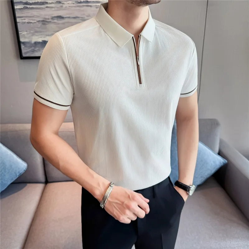 High Stretch Pinstripe Men Polo Shirt Short Sleeved Summer Light Thin Top Solid Color Casual T-shirt Sports Running Men Clothing
High Stretch Pinstripe Men Polo Shirt Short Sleeved Summer Light Thin Top Solid Color Casual T-shirt Sports Running Men Clothing