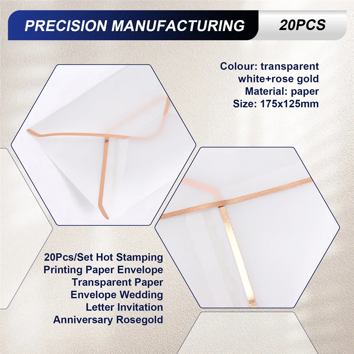 AAAE 20Pcs/Set Hot Stamping Printing Paper Envelope Transparent Paper Envelope Wedding Letter Invitation Anniversary Rosegold
AAAE 20Pcs/Set Hot Stamping Printing Paper Envelope Transparent Paper Envelope Wedding Letter Invitation Anniversary Rosegold