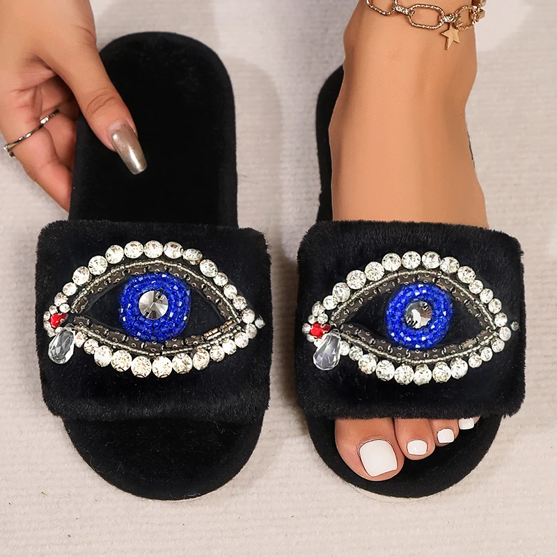 Casual Slippers Women House Rhinestones Luxury Designer Shoes Ladies Plush Elegant Indoor Fashion Fluffy Footwear Spring Autumn
Casual Slippers Women House Rhinestones Luxury Designer Shoes Ladies Plush Elegant Indoor Fashion Fluffy Footwear Spring Autumn