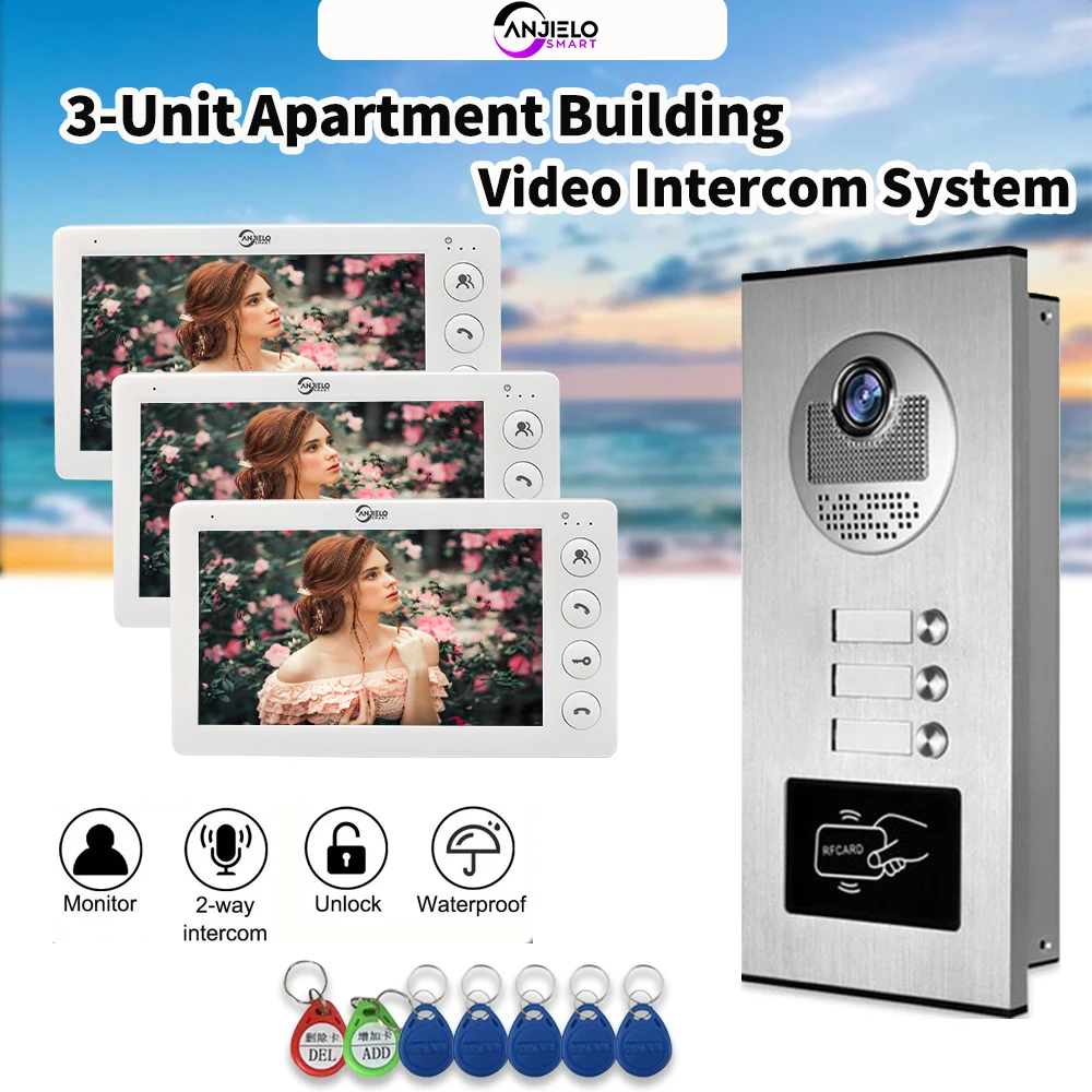 ANJIELO 7inch 4 Wired Video Door Phone System 2/3/4 Unit Multi Apartments Intercom Video Doorbell with RFID Card Unlock
ANJIELO 7inch 4 Wired Video Door Phone System 2/3/4 Unit Multi Apartments Intercom Video Doorbell with RFID Card Unlock