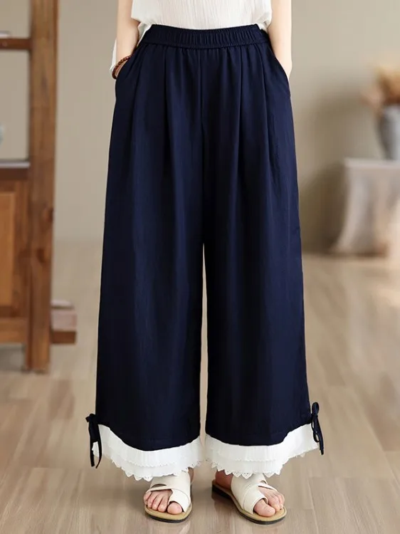 Summer New Style High Waist Draped Thin Wide Leg Jeans Women's plus Size Lace Trim Nine Point Pants Casual Loose Fit
Summer New Style High Waist Draped Thin Wide Leg Jeans Women's plus Size Lace Trim Nine Point Pants Casual Loose Fit