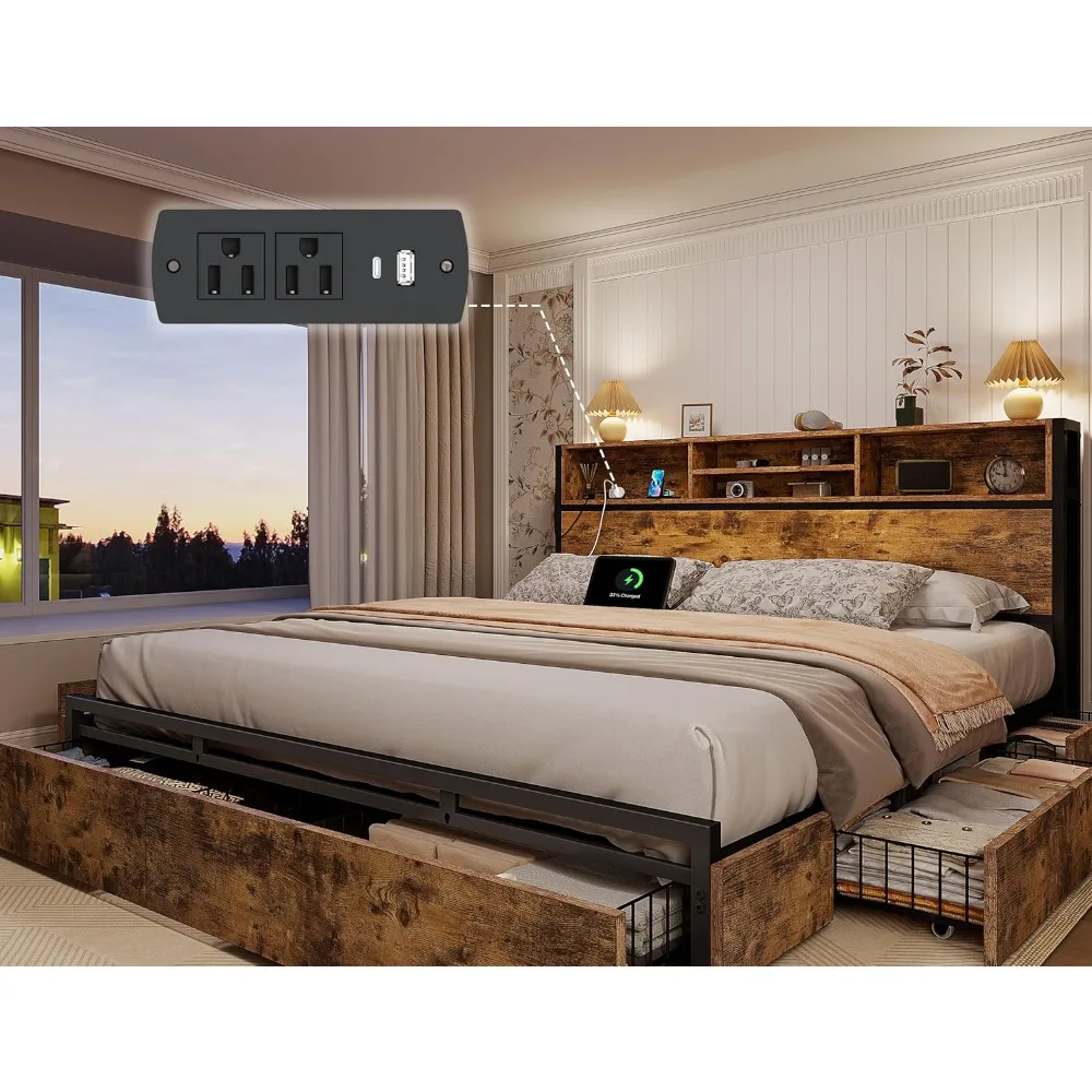 King Size Bed Frame with 6 Storage Drawers, Headboard, and Charging Station, Noise-Free Storage Bed
King Size Bed Frame with 6 Storage Drawers, Headboard, and Charging Station, Noise-Free Storage Bed