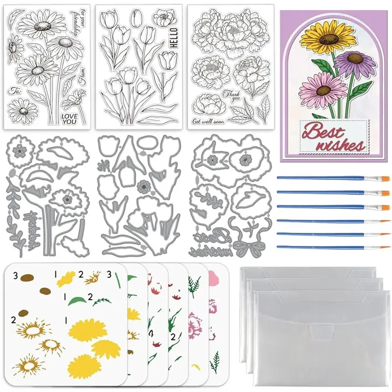 ~A61Z For Card Making DIY Crafts 3 Sets Flower Clear Stamps& Cut Out Dies& Painting Stencils-Daisy Tulip Peony Silicone Stamp
~A61Z For Card Making DIY Crafts 3 Sets Flower Clear Stamps& Cut Out Dies& Painting Stencils-Daisy Tulip Peony Silicone Stamp