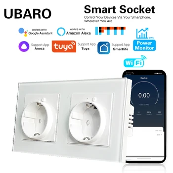 UBARO Type-C USB Smart Wall Socket With Energy Monitor Voice Timing Control Function Google Alexa Outlets Tempered Crystal Panel