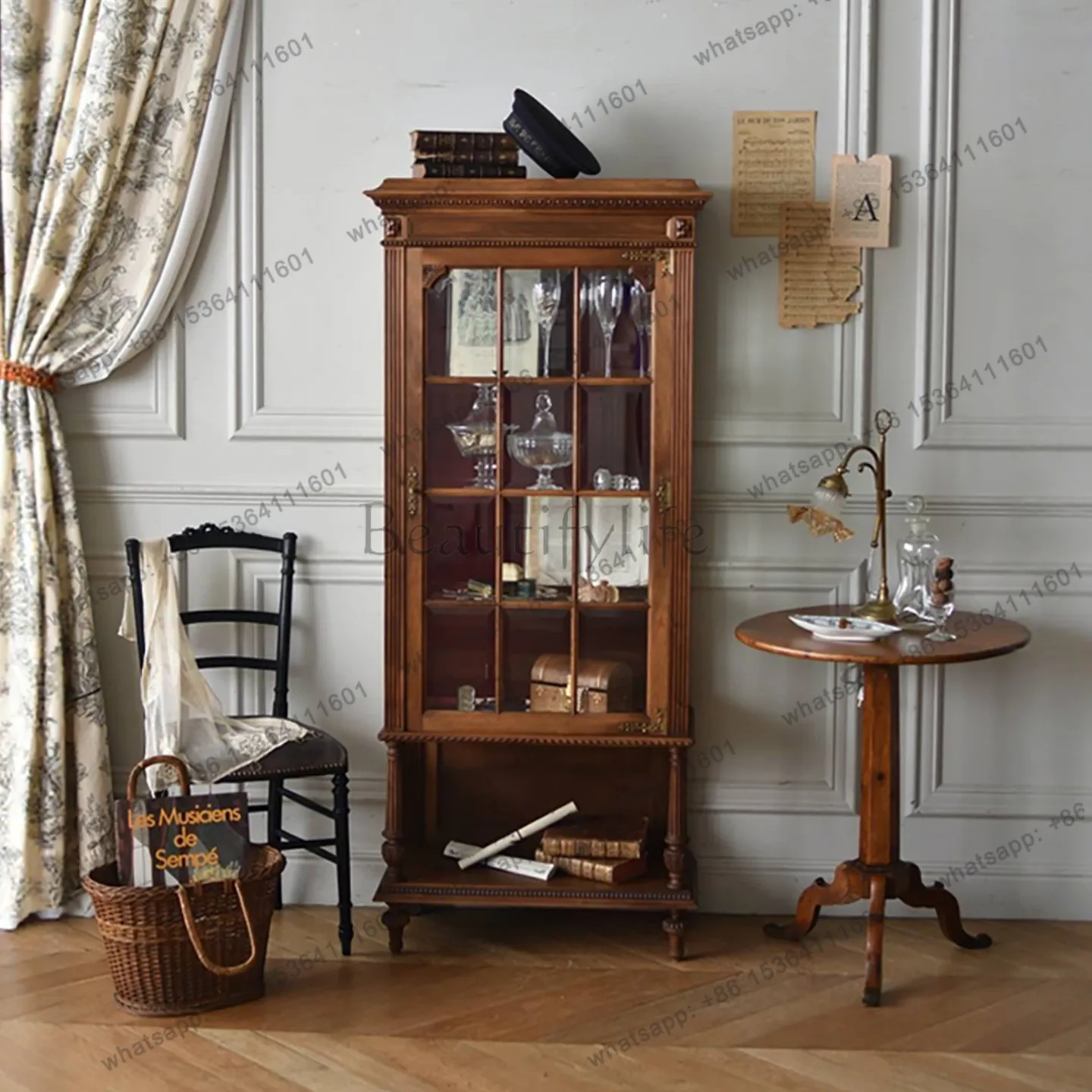 French retro solid wood glass door wine cabinet villa living room storage side cabinet
French retro solid wood glass door wine cabinet villa living room storage side cabinet