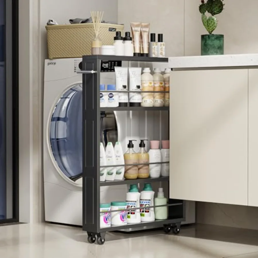 Rolling Storage Cart 4-Tier Black Kitchen Cart with Wheels, Slim Storage Cart with Handle Slide Out Utility Cart Shelving Unit
Rolling Storage Cart 4-Tier Black Kitchen Cart with Wheels, Slim Storage Cart with Handle Slide Out Utility Cart Shelving Unit