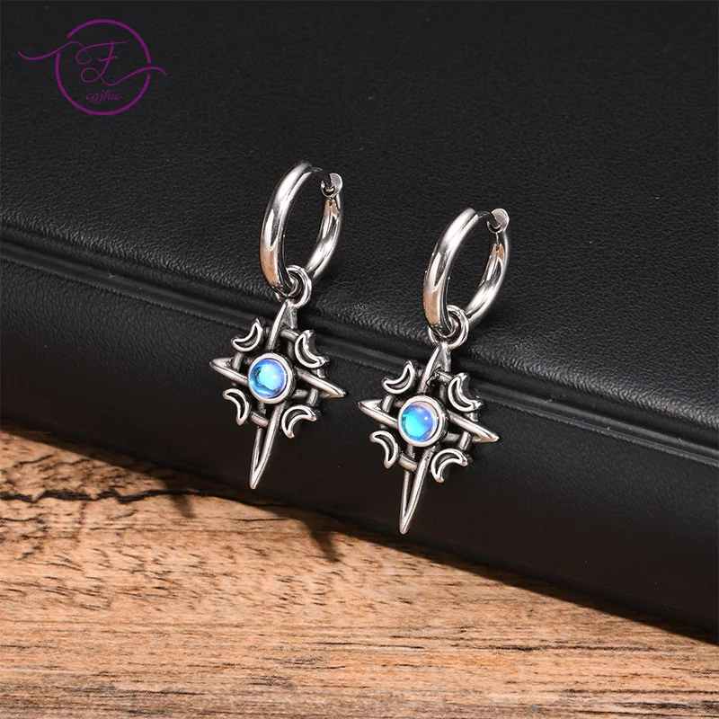 Vintage Celtic Moonstone Earrings Viking Stainless Steel Star Moon Stone Hoop Earring Hip Hop Punk Jewelry Gifts for Men Boys
Vintage Celtic Moonstone Earrings Viking Stainless Steel Star Moon Stone Hoop Earring Hip Hop Punk Jewelry Gifts for Men Boys