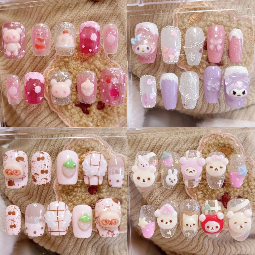 Kawaii Cartoon Sanrio Rilakkuma Handmade Short Square Ruond Press On Nail Strawberry Wings Stars Sequins Bowknot Pearl Fake Nail
Kawaii Cartoon Sanrio Rilakkuma Handmade Short Square Ruond Press On Nail Strawberry Wings Stars Sequins Bowknot Pearl Fake Nail