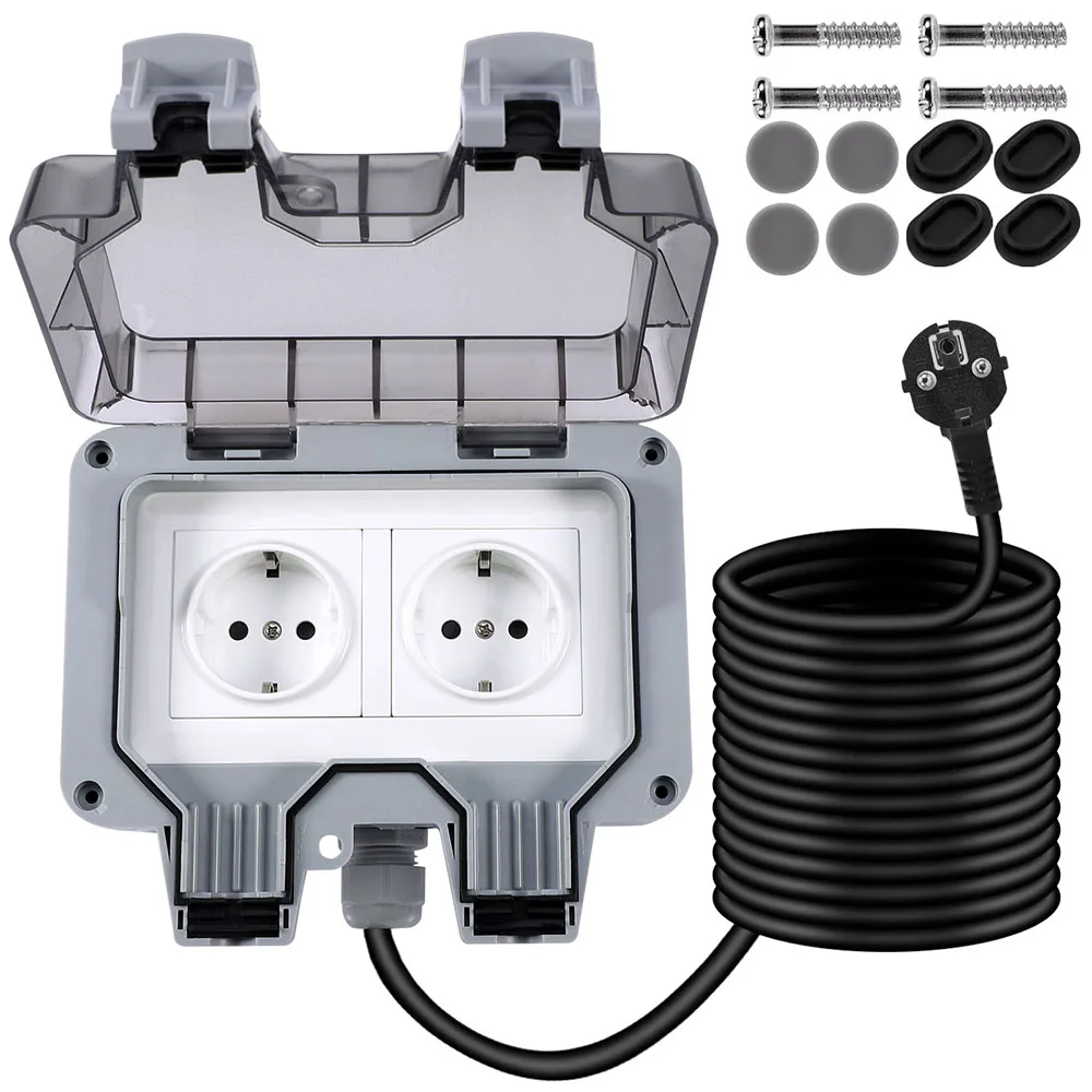 10M Extension Cable EU Outdoor Weatherproof Sockets 2 Gang 16A Double Socket Wall Electrical Outlets IP66 Switched Socket Box
10M Extension Cable EU Outdoor Weatherproof Sockets 2 Gang 16A Double Socket Wall Electrical Outlets IP66 Switched Socket Box