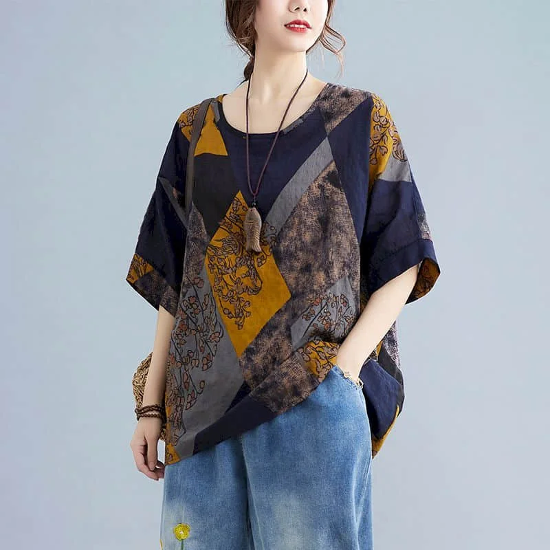 Cotton Linen Shirts for Women Vintage Large Size Pullover Print Short Sleeve Casual Loose Korean Style O-neck Blouse Women Tops
Cotton Linen Shirts for Women Vintage Large Size Pullover Print Short Sleeve Casual Loose Korean Style O-neck Blouse Women Tops