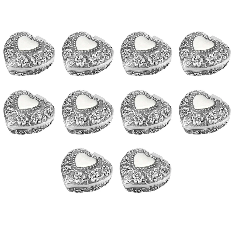 10X классическая винтажная антикварная шкатулка для драгоценностей в форме сердца, кольцо, небольшой органайзер для хранения безделушек, сундук, рождественский подарок, серебро 
10X классическая винтажная антикварная шкатулка для драгоценностей в форме сердца, кольцо, небольшой органайзер для хранения безделушек, сундук, рождественский подарок, серебро