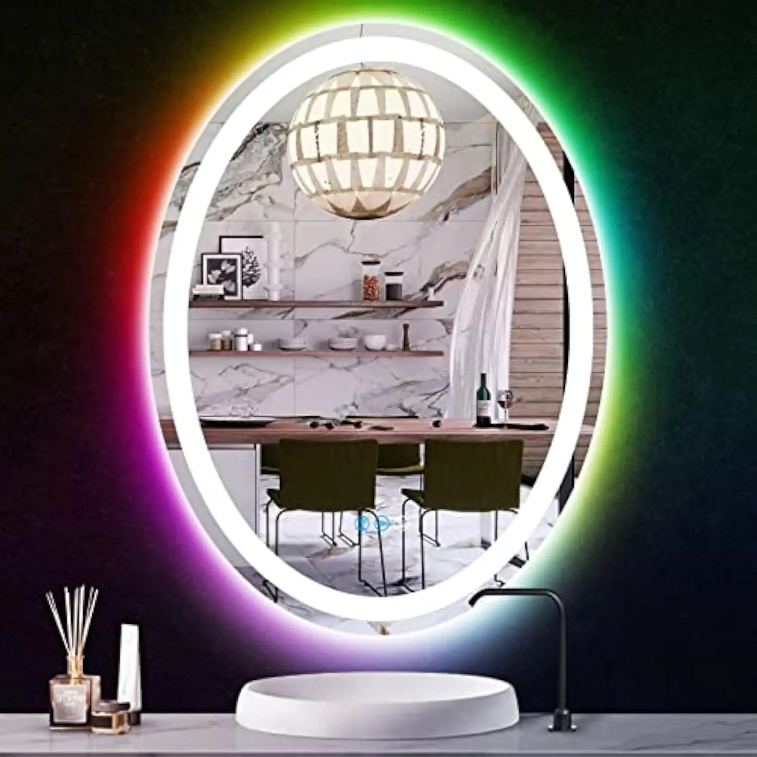 20X30 Inch Bathroom Oval Led Mirror with 3Color Lights + Rainbow Rgb Backlit Oval Lighted Mirror for Bathroom Wall Oval Vanity
20X30 Inch Bathroom Oval Led Mirror with 3Color Lights + Rainbow Rgb Backlit Oval Lighted Mirror for Bathroom Wall Oval Vanity