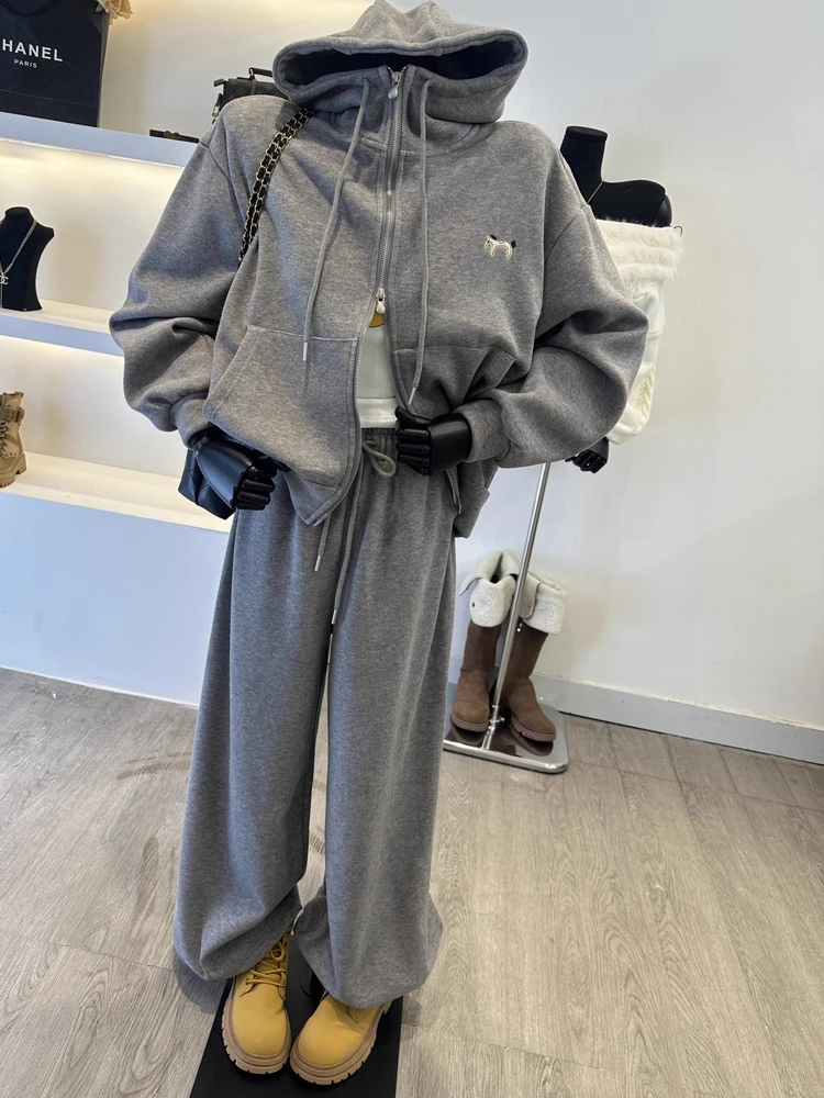 Korean High-End Fce-Lined Thiened Casual Wide Leg High Waist Slimming Hooded Zipper Sweatirt Two-Piece Set Ele Sle
Korean High-End Fce-Lined Thiened Casual Wide Leg High Waist Slimming Hooded Zipper Sweatirt Two-Piece Set Ele Sle
