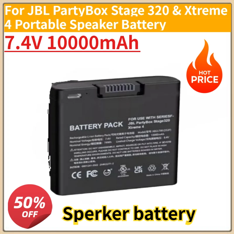 New High Quality 7.4V 10000mAh Replacement Battery for JBL PartyBox Stage 320 & Xtreme 4 Portable Speaker Battery
New High Quality 7.4V 10000mAh Replacement Battery for JBL PartyBox Stage 320 & Xtreme 4 Portable Speaker Battery