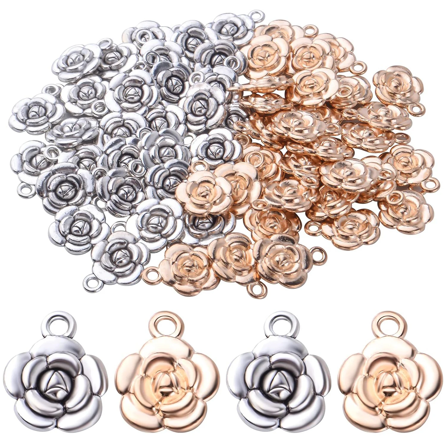 60pcs Rose Charm Pendant,Rose Flower Charms Flower Bead Charms Craft Supplies for Jewelry DIY Necklace Earrings Bracelet Making
60pcs Rose Charm Pendant,Rose Flower Charms Flower Bead Charms Craft Supplies for Jewelry DIY Necklace Earrings Bracelet Making